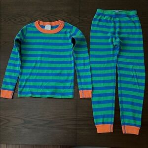 Hanna Andersson Blue and Green Striped Pajama Set with Orange Trim